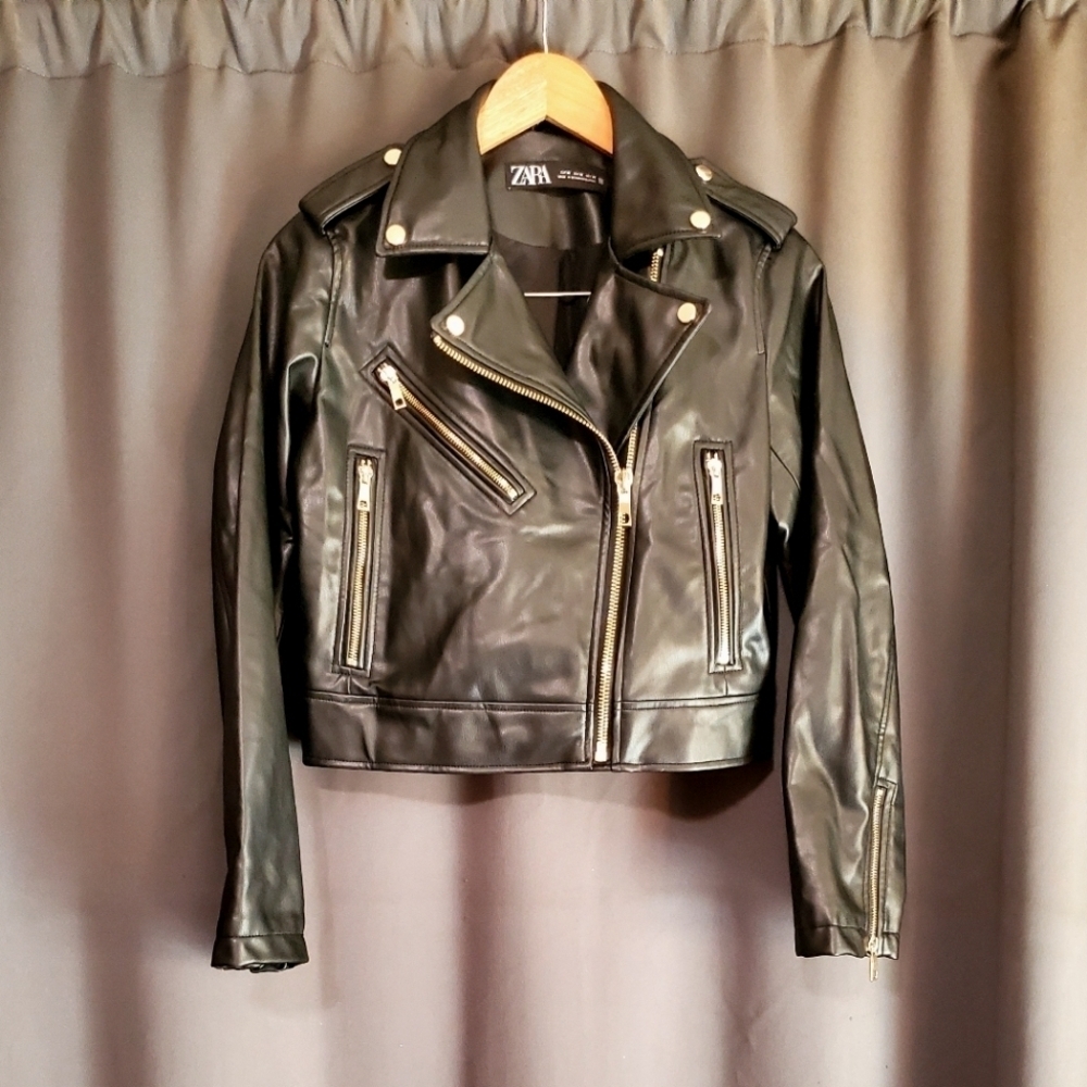 Zara Faux Leather Motorcycle Jacket Size Medium - Picture 4 of 9